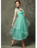 Mint Tulle Straps Corset Back Ankle Length Prom Dress